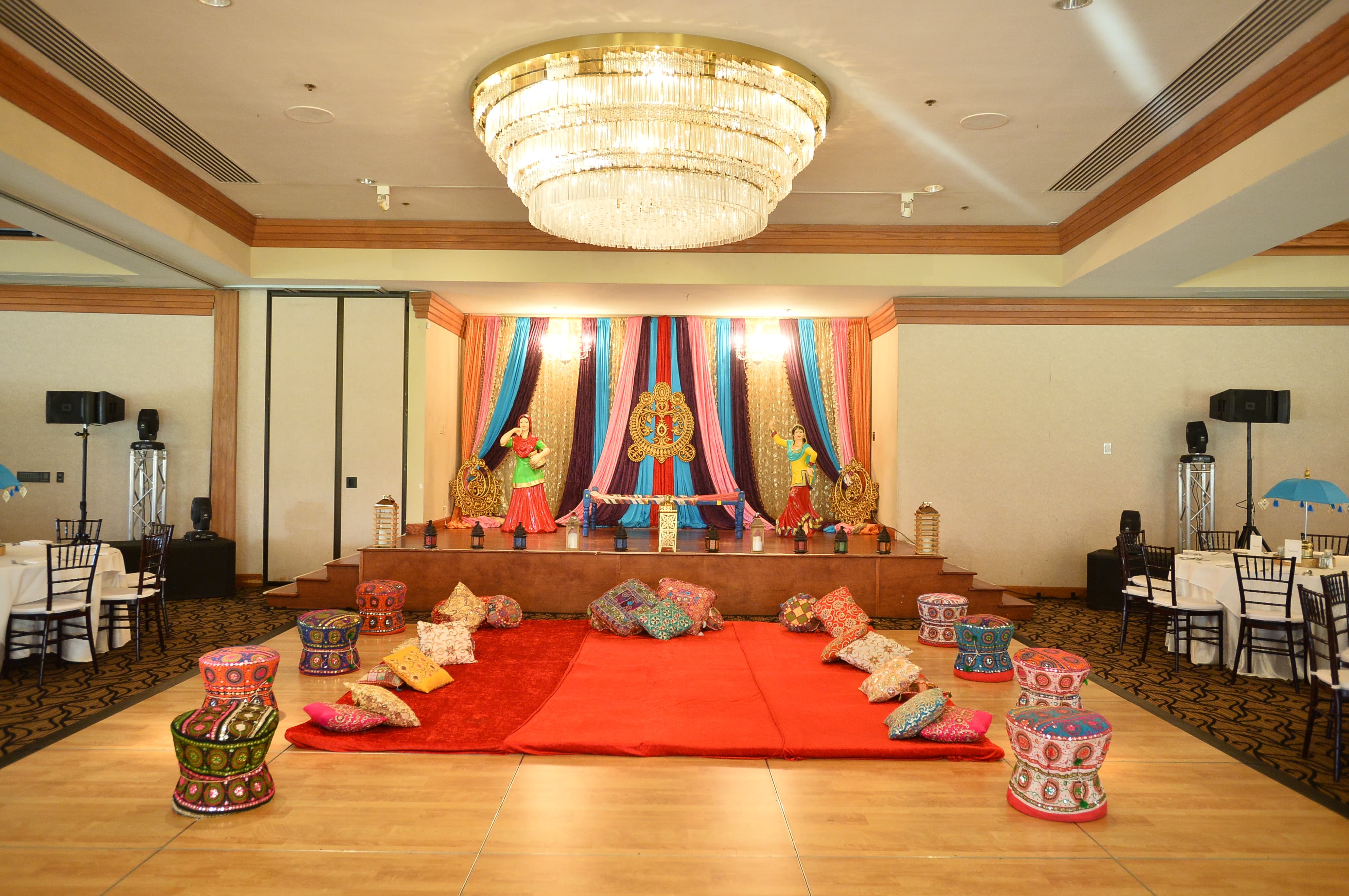 Wedding venue with DJ Taj lighting setup